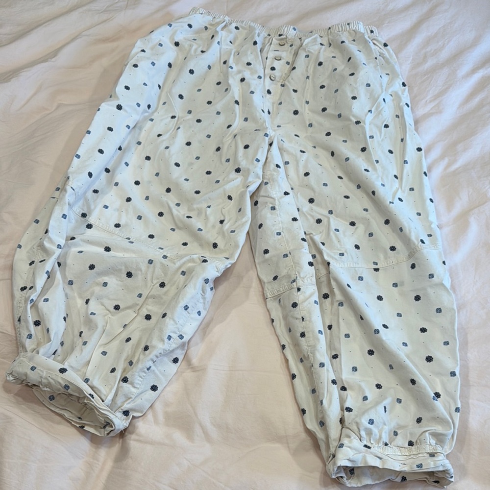 Free People White and Blue Polka Dot Pajama Bottoms